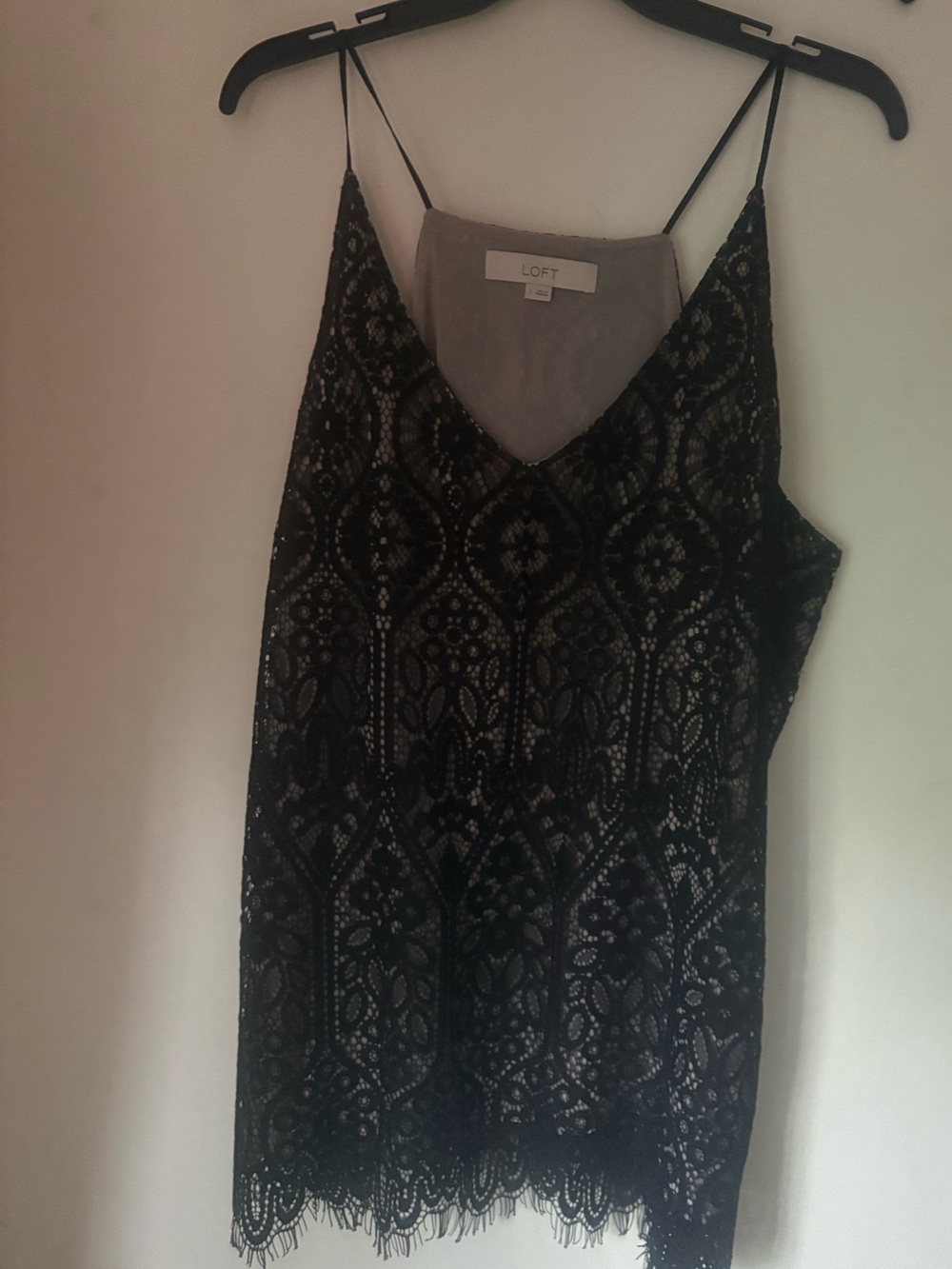 LOFT Black Lace Camisole with Scalloped Hem